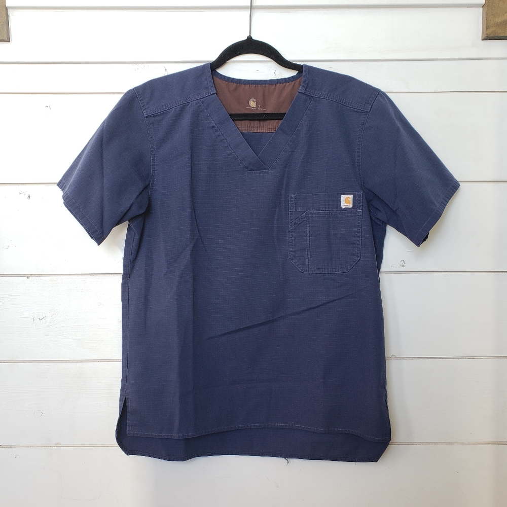 3/$20 Carhartt men’s unisex scrubs top navy blue, size S, workwear scrubs